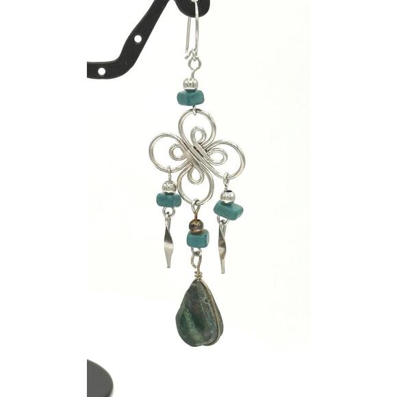 Butterfly Turquoise & Emerald look Dangle Earrings - Picture 2 of 7